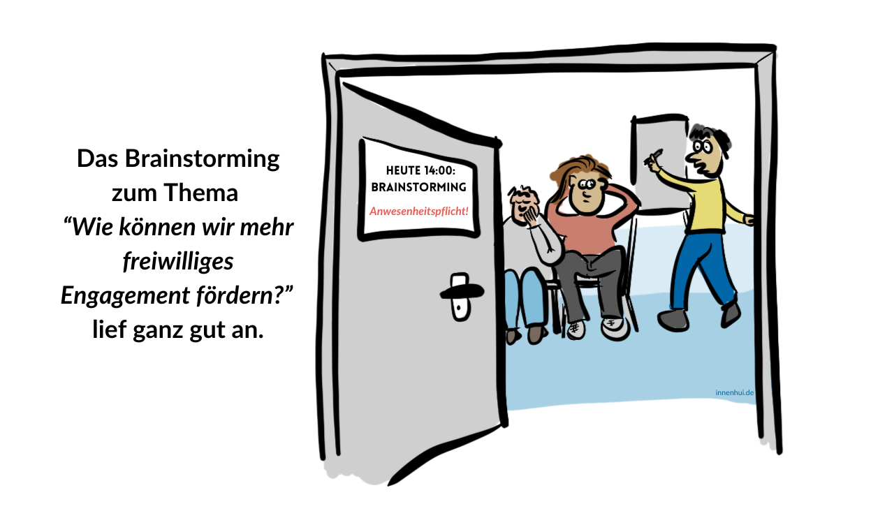 Brainstorming zum Thema Freiwilligkeit mit Anwesenheitspflicht innen hui
